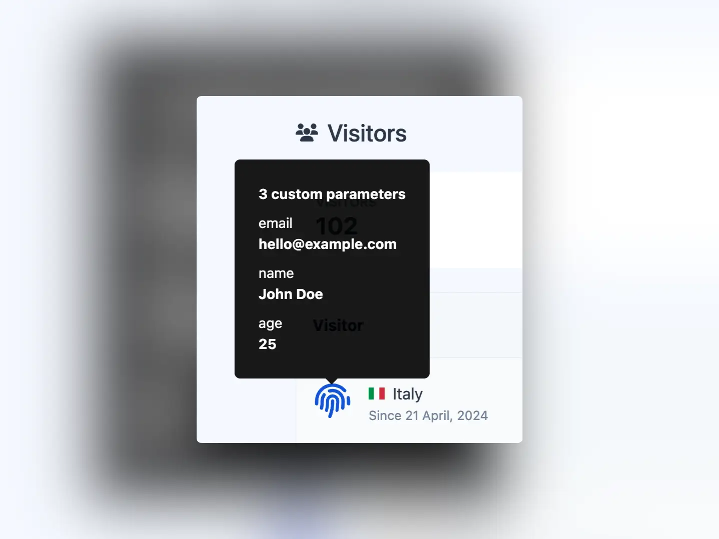 Schermafbeelding van het voorbeeld van de aangepaste parameters van de app-bezoeker